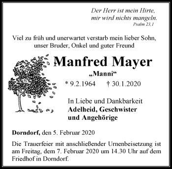 Traueranzeige von Manfred Mayer von RMZ