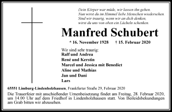 Traueranzeige von Manfred Schubert von RMZ