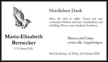 Traueranzeige von Maria-Elisabeth Bernecker von RMZ