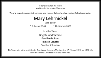 Traueranzeige von Mary Lehrnickel von RMZ