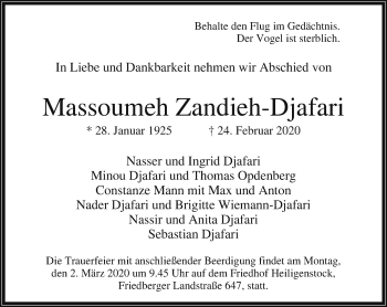 Traueranzeige von Massoumeh Zandieh-Djafari von RMZ