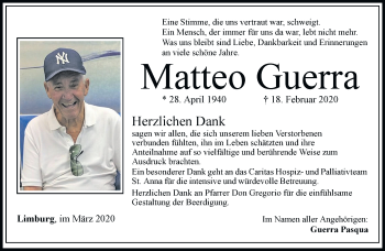 Traueranzeige von Matteo Guerra von RMZ