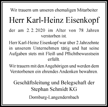 Traueranzeige von NR Karl-Heinz Eisenkopf von RMZ