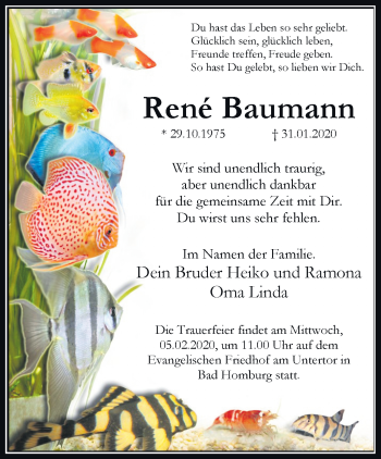 Traueranzeige von René Baumann von RMZ