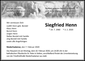 Traueranzeige von Siegfried Henn von RMZ