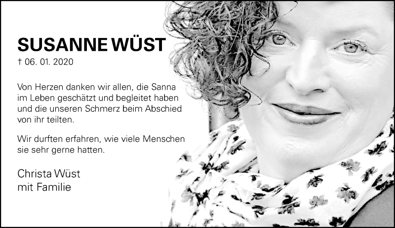  Traueranzeige für Susanne Wüst vom 08.02.2020 aus RMZ