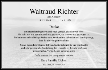 Traueranzeige von Waltraud Richter von RMZ