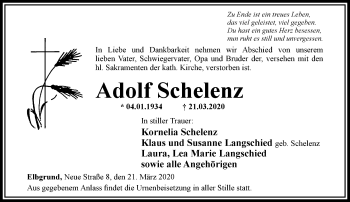 Traueranzeige von Adolf Schelenz von RMZ