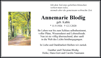 Traueranzeige von Annemarie Blodig von RMZ