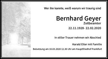 Traueranzeige von Bernhard Geyer von RMZ