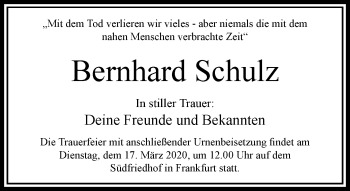 Traueranzeige von Bernhard Schulz von RMZ