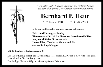 Traueranzeige von Bernhard P. Heun von RMZ