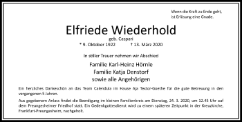 Traueranzeige von Elfriede Wiederhold von RMZ