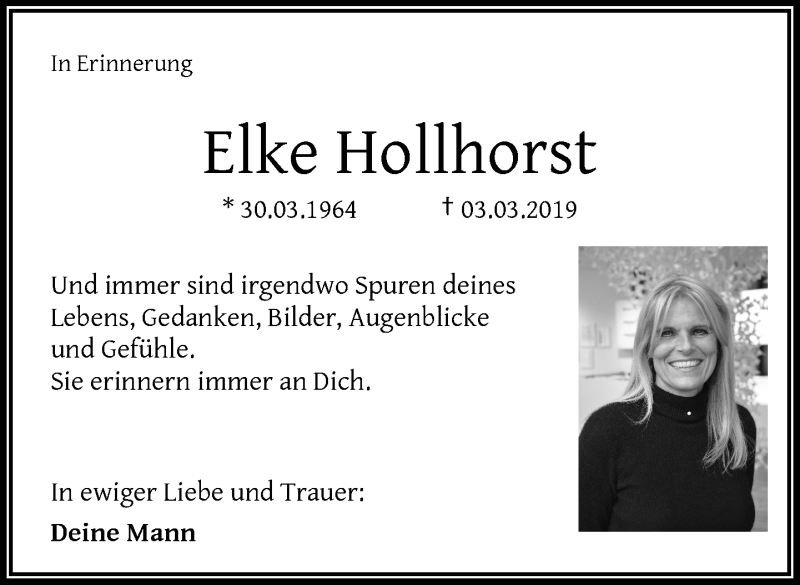  Traueranzeige für Elke Hollhorst vom 03.03.2020 aus RMZ