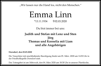 Traueranzeige von Emma Linn von RMZ