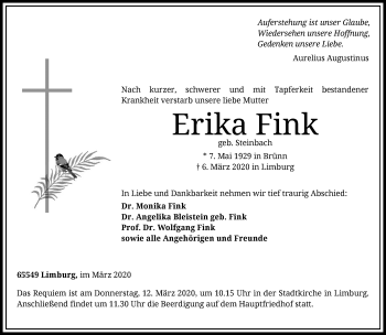 Traueranzeige von Erika Fink von RMZ