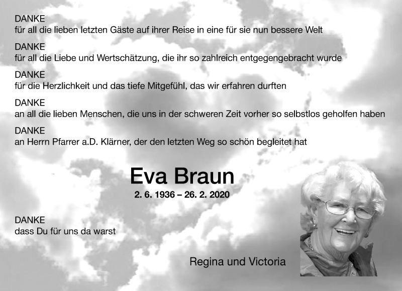  Traueranzeige für Eva Braun vom 21.03.2020 aus RMZ