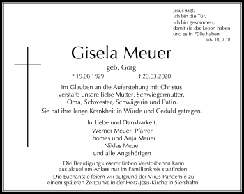 Traueranzeige von Gisela Meurer von RMZ