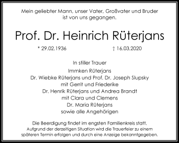 Traueranzeige von Heinrich Rüterjans von RMZ