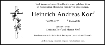 Traueranzeige von Heinrich Andreas Korf von RMZ