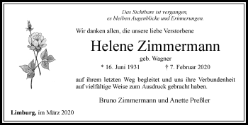 Traueranzeige von Helene Zimmermann von RMZ