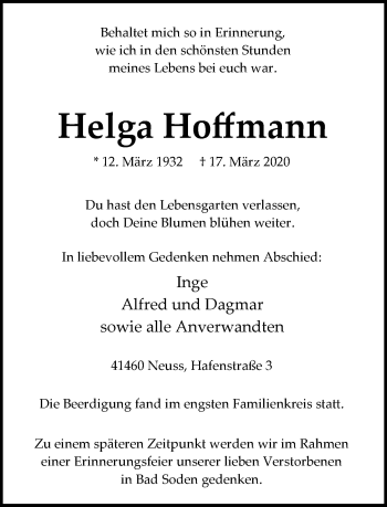 Traueranzeige von Helga Hoffmann von RMZ