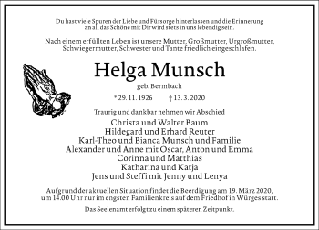 Traueranzeige von Helga Munsch von RMZ