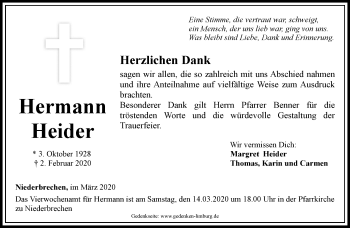 Traueranzeige von Hermann Heider von RMZ