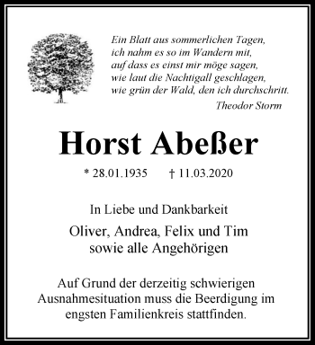 Traueranzeige von Horst Abeßer von RMZ