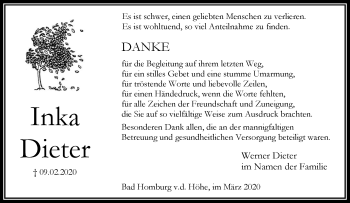 Traueranzeige von Inka Dieter von RMZ