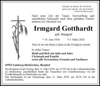 Traueranzeige von Irmgard Gotthardt von RMZ
