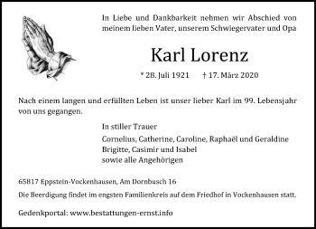 Traueranzeige von Karl Lorenz von RMZ