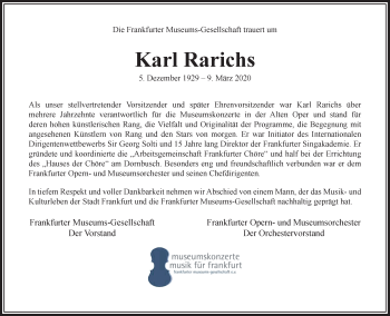 Traueranzeige von Karl Rarichs von RMZ