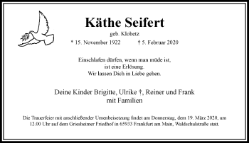 Traueranzeige von Käthe Seifert von RMZ