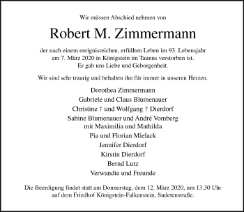 Traueranzeige von Robert M. Zimmermann von RMZ