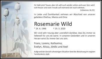 Traueranzeige von Rosemarie Wild von RMZ