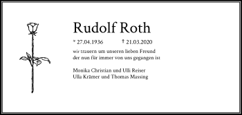 Traueranzeige von Rudolf Roth von RMZ