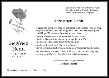 Traueranzeige von Siegfried Henn von RMZ