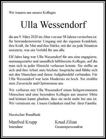 Traueranzeige von Ulla Wessendorf von RMZ