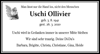 Traueranzeige von Uschi Olliivier von RMZ