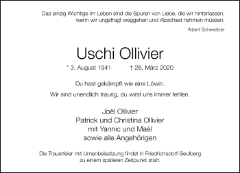 Traueranzeige von Uschi Ollivier von RMZ