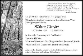 Traueranzeige von Walter Giebitz von RMZ