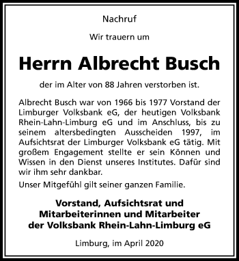 Traueranzeige von Albrecht Busch von RMZ