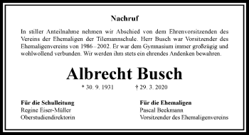 Traueranzeige von Albrecht Busch von RMZ