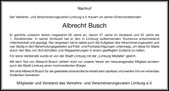 Traueranzeige von Albrecht Busch von RMZ