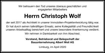 Traueranzeige von Christoph Wolf von RMZ