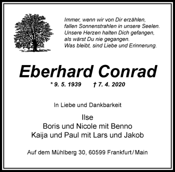 Traueranzeige von Eberhard Conrad von RMZ
