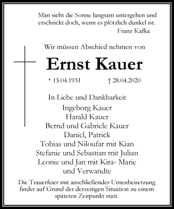 Traueranzeige von Ernst Kauer von RMZ