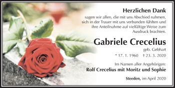 Traueranzeige von Gabriele Crecelius von RMZ