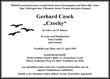 Traueranzeige von Gerhard Czock von RMZ